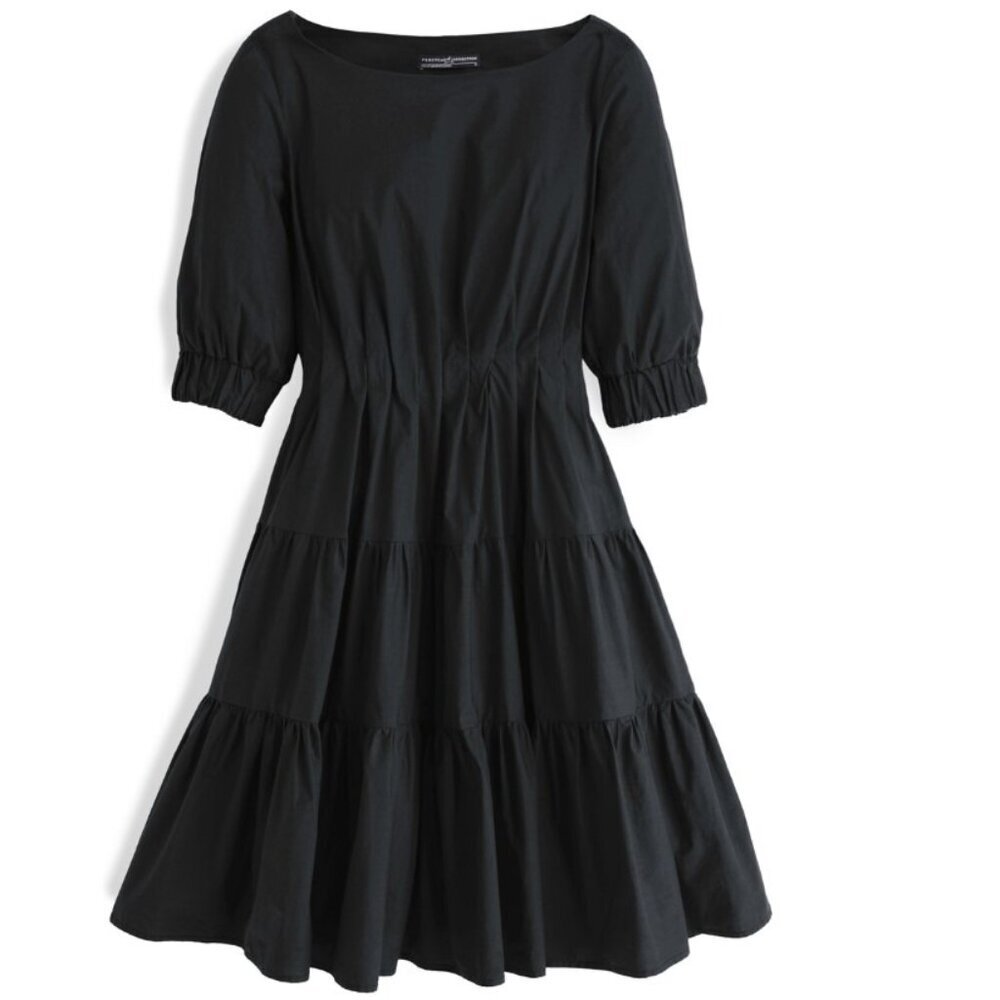 NWOT Peruvian Connection Eloise Cotton Poplin Dress Black Size Medium